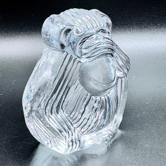 Viking Glass See No Evil Monkey Clear Satin Handmade Paperweight USA Figurine - Picture 4 of 5